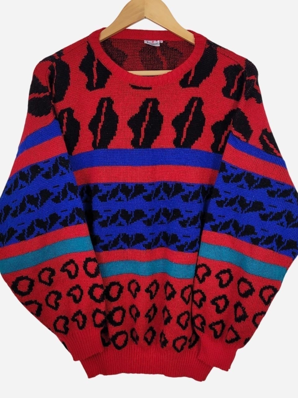80s Alibrandi Red Blue Grandpacore Knit Sweater